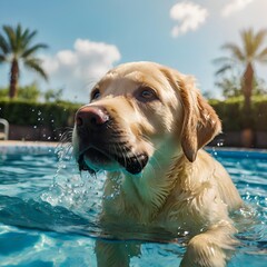 Golden retriever in swimming pool