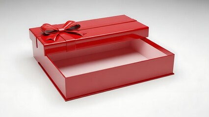 Open red gift box with ribbon on top isolated on white background