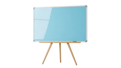 Light blue glass dry erase board isolated PNG on transparent background, modern office presentation tool for meetings and brainstorming sessions