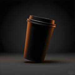 Black Coffee Cup with Copper Reflection in Dramatic Light
