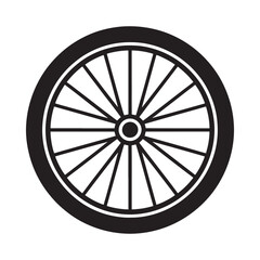 Fototapeta premium Simple black and white illustration of a bicycle wheel with spokes