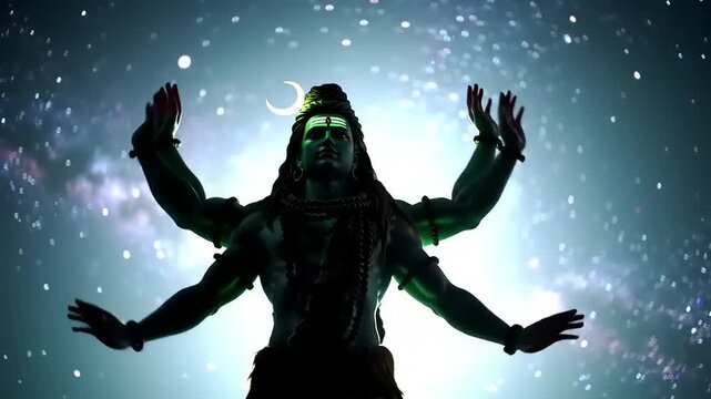 Divine Hindu Deity Shiva with cosmic sky.