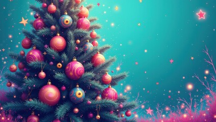 Vibrant christmas tree with decorations