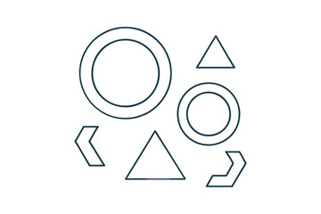 Simple black outlines of various abstract geometric shapes on a white background