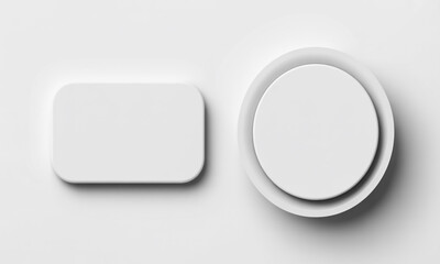 Two White 3D Shapes a Rounded Rectangle and a Stacked Circle on a White Surface object