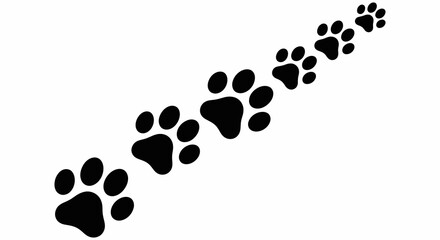 Black paw prints trail on white background