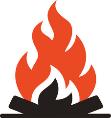 Outdoor Campfire Burning Logs Vector Illustration on White Background