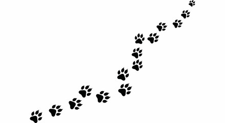 Black animal paw prints in ascending diagonal line on white