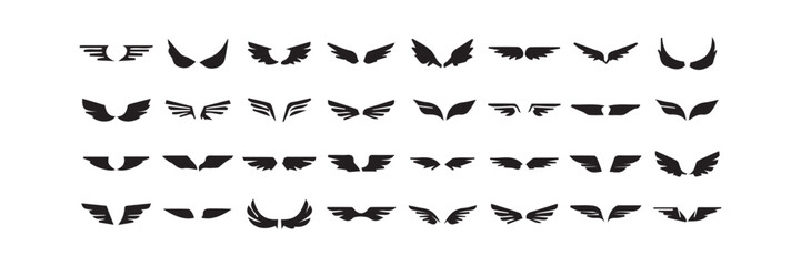 Wings icons collection.Set of Wings badges icon.Wings symbol. Vector Illustration