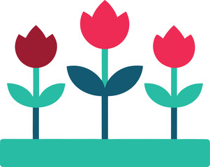 Flower Bed In Garden Vector Illustration on White Background