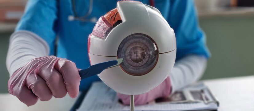 Doctor operation scalpel and eye anatomy concept