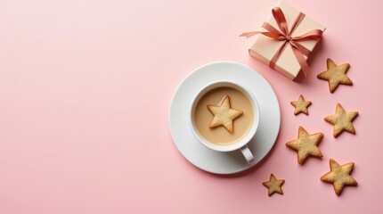 Cozy morning coffee with star-shaped treats