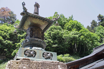 bronze little pagoda (?) in a religious (buddhist ?) complex in yamadera in japan  © frdric