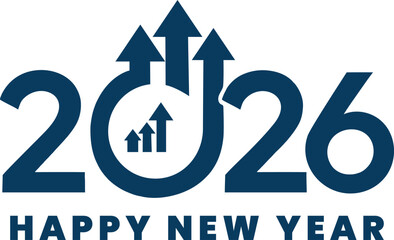 Happy New Year 2026 golden 3D text and percent symbol illustration for business finance celebration