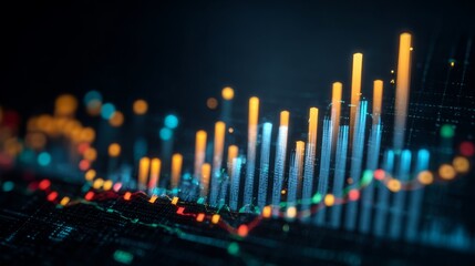 Colorful Bar Graphs and Line Graphs Representing Data Visualization and Analysis for Business and Financial Insights in Digital Setting