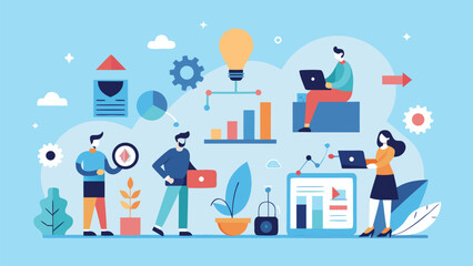 Obraz premium A team analyzes data and develops new ideas for business growth and innovation.