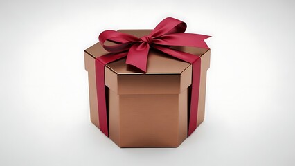 Obraz premium A brown cardboard gift box with a red ribbon and bow on top for christmas