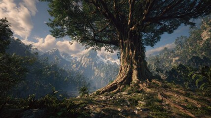 Obraz premium Majestic tree in lush mountainous forest