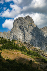 Scenic summer landscape of Valbona Valley National Park. Prokletije or Accursed Mountains in Northern Albania, Europe	
