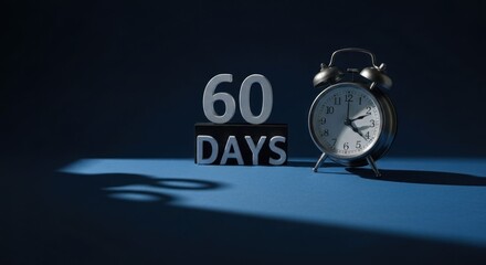 60 DAYS" displayed near a classic alarm clock with dramatic blue lighting