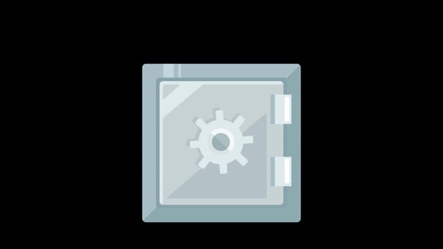 Metal safe box with green banknote animation, symbolizing secure savings, wealth protection, banking deposits, and financial security. Alpha Channel, 4k video