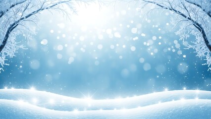 Winter Wonderland Snowy Landscape with Frosty Trees and Snowflakes