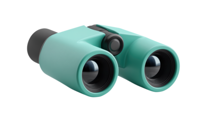 Teal green binoculars for search and exploration vision concepts.

