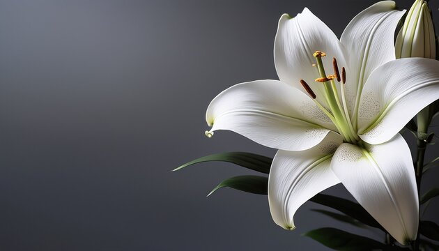 minimalist sympathy condolences card lily flowers on a muted grey background funeral concept copy space
