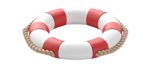 Glossy red and white 3d lifebuoy ring for safety and rescue concepts.

