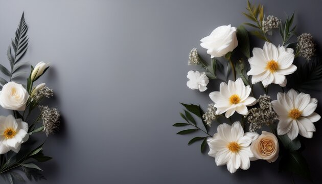 minimalist sympathy condolences card flowers on a muted grey background funeral concept copy space