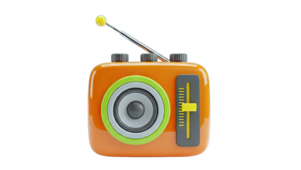 Orange Retro Radio Illustration on White Background