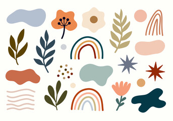 Boho Floral Illustration in Flat Hand Drawn Style for Modern Decor