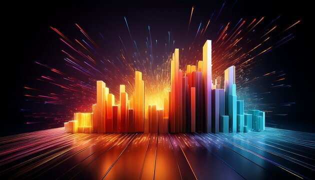 abstract 3d bar graph exploding with bright sparks and vivid colors - Powered by Adobe