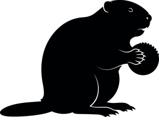 Beaver Silhouette Vector Holding Wood Disc Isolated on White