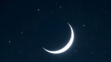 Crescent Moon and Stars in a Dark Night Sky stock photo