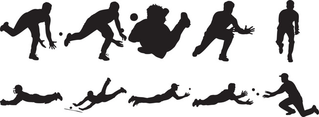baseball player silhouettes in various catching poses