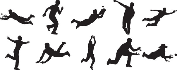 Baseball player action silhouettes set