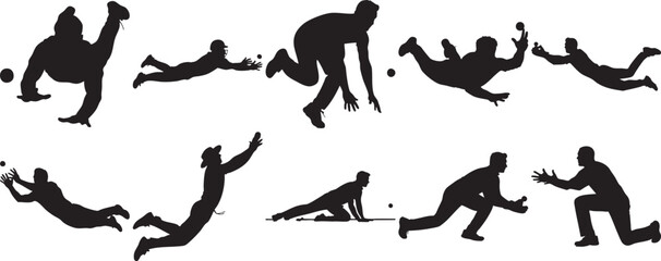 Collection of people playing catch in various poses