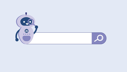 Search bar and AI chatbot assisting in finding information and providing solutions. Artificial intelligence robot helping answer questions, generating.