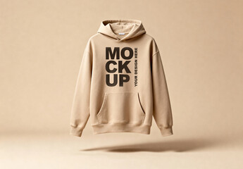 Minimal Beige Hoodie Mockup Floating on Neutral Background