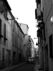 Exploring the streets of Perpignan, France: Snapshot of life inside the old town narrow streets during the summer of 2021.