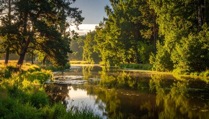 Serene River Winding Through Lush Forest.