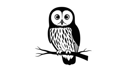 Curious Owl on Branch - Flat Design