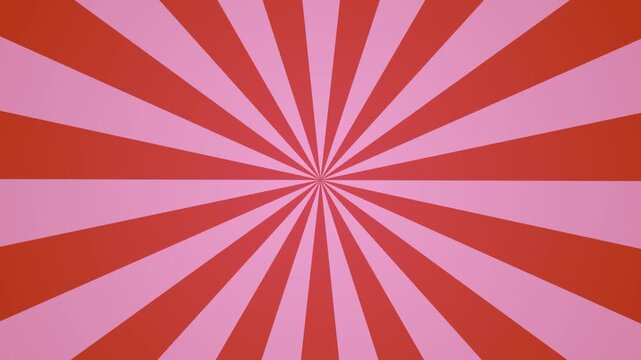 Seamless looped sunburst animation with bold pink and red radial rays expanding from the center. Retro-style motion background ideal for titles, promos, presentations, and energetic graphic design.
