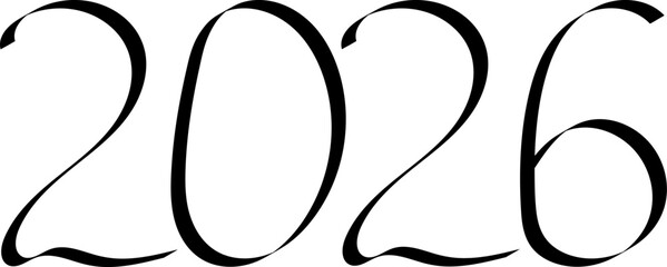 Black 2026 number vector text. Elegant luxury calligraphy font for New Year celebration, calendar, or invitation design.