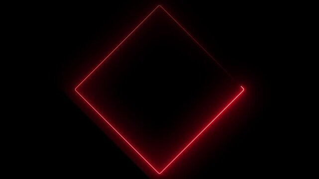 live streaming neon text frame animation. Neon glowing red color square rectangle picture frame icon animation border frame shape rotating display screen. on a black background