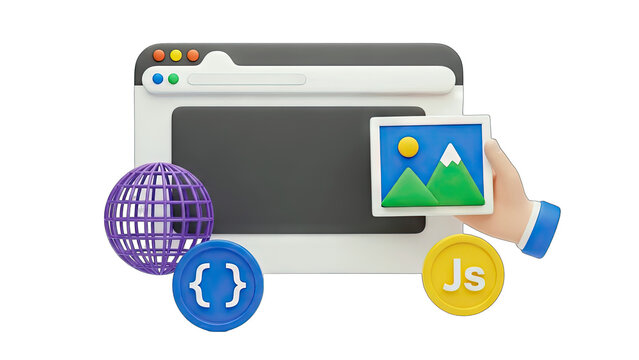 3D Website Design Concept with Hand Holding Image