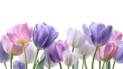 Fototapeta premium Vibrant tulips in pastel shades on transparent background