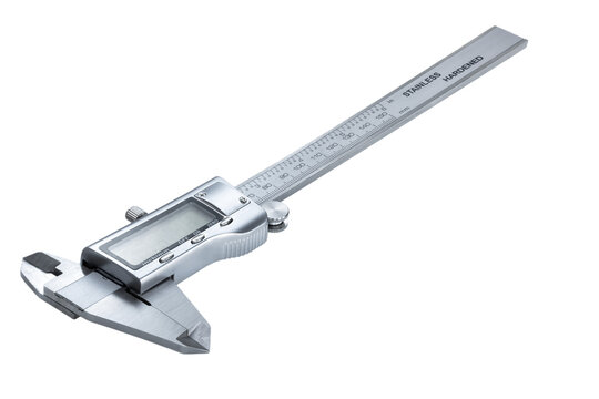 Caliper closed and off seen from a slight angle isolated on a transparent png background