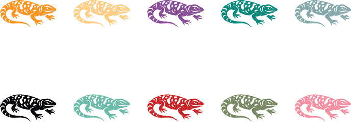 Stylized lizard icon collection colorful design, Reptile animal illustration set